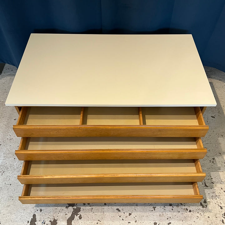 1980s Rolling Wood Flat File w/Laminate Top