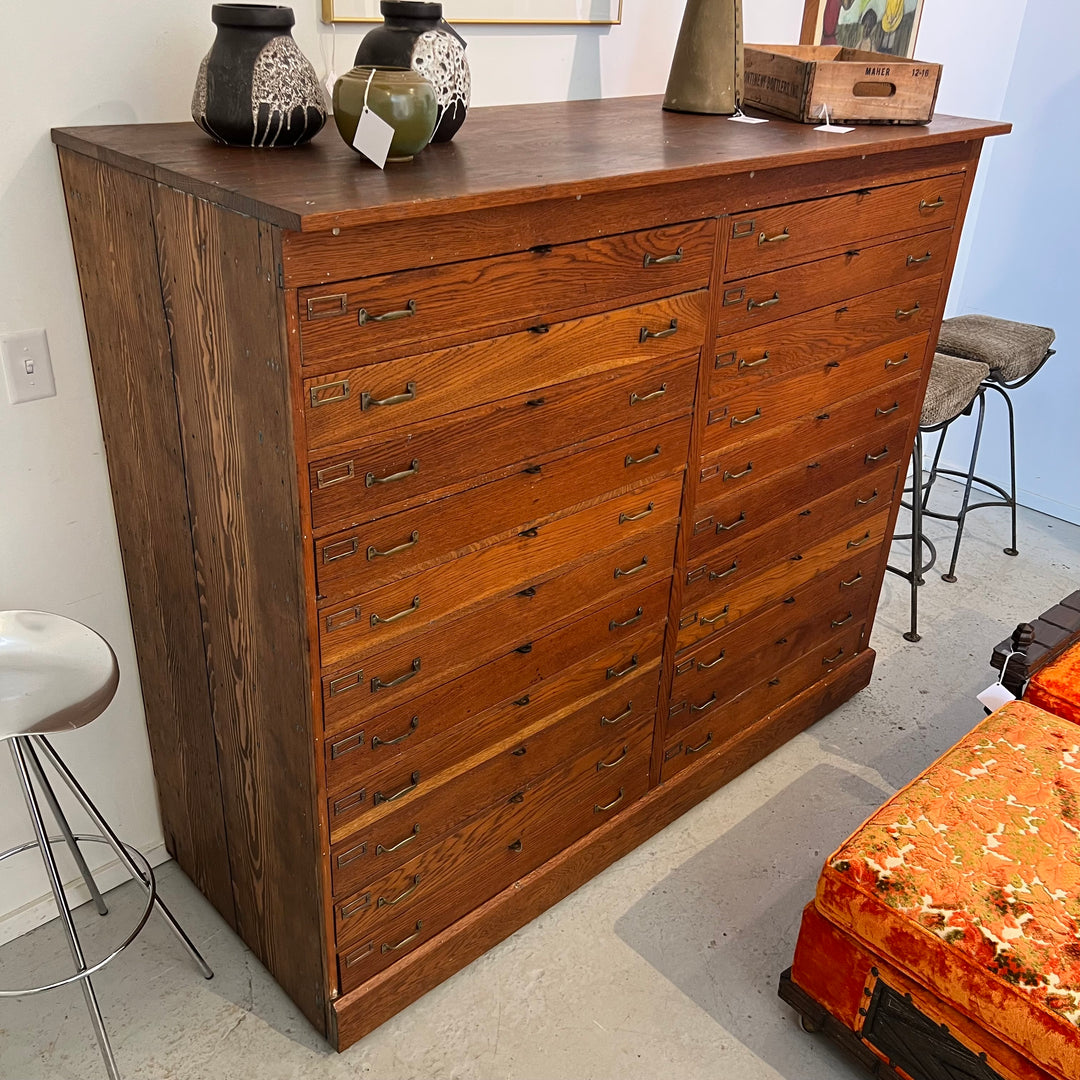 Antique 22-Drawer Oak Flat File on Casters