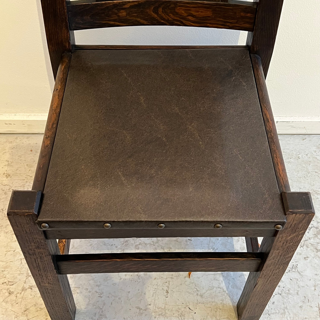 1920s Mission Dark Oak Side Chair w/Leather Seat