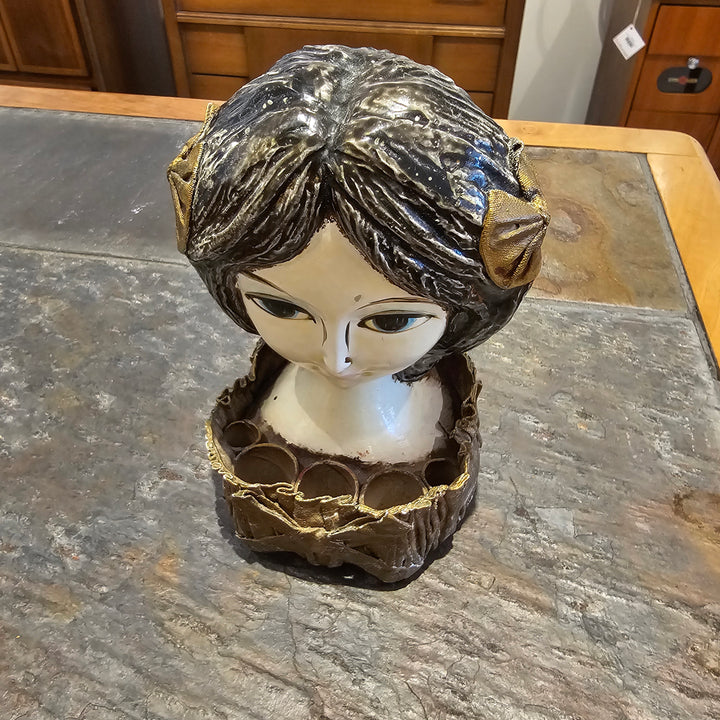 1968 Hong Horizons Paper Mache Lady Head Lipstick Holder