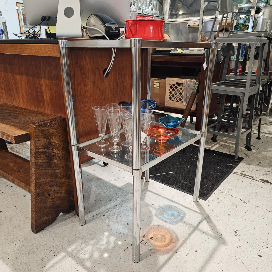 Two Tier Chrome & Glass Shelving Unit