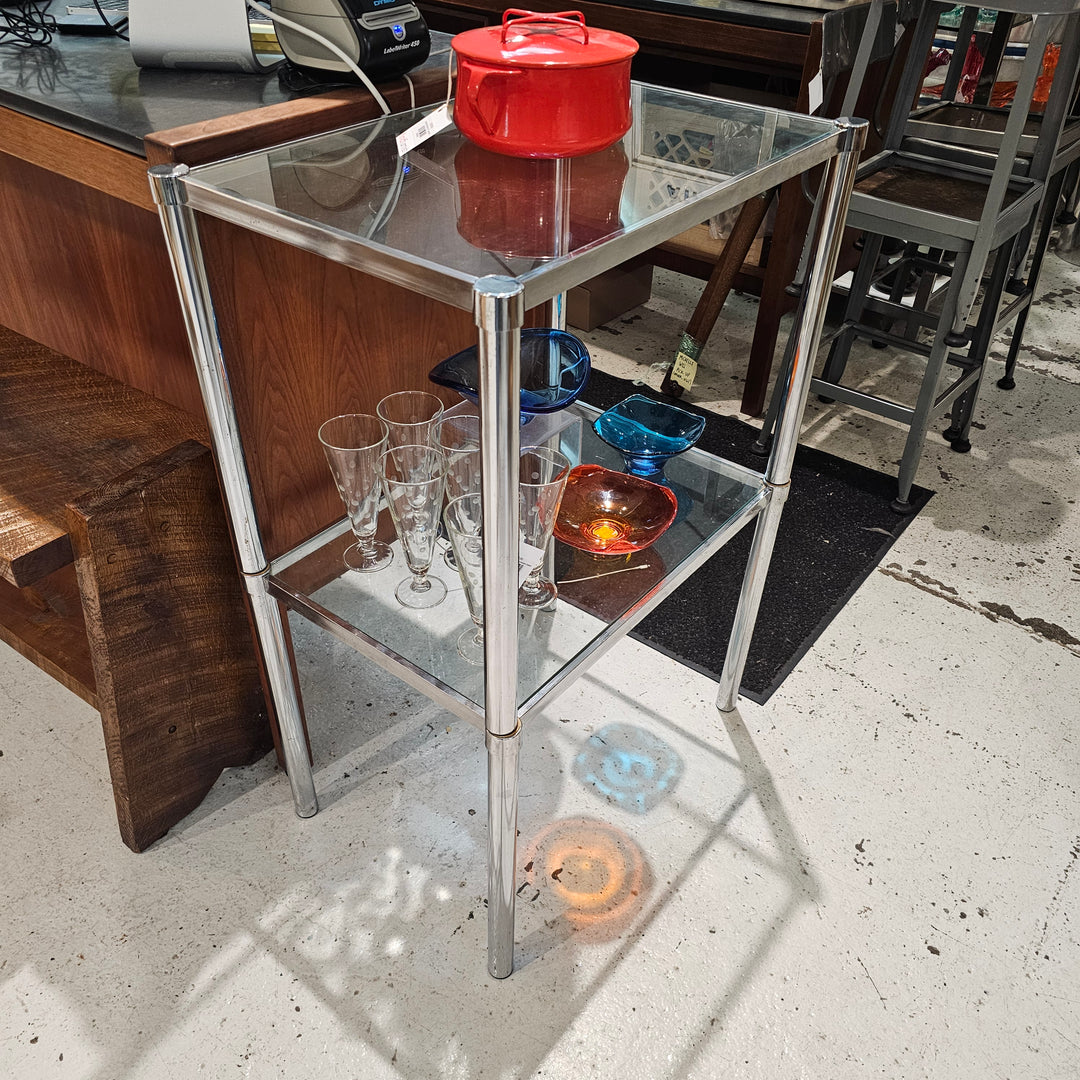 Two Tier Chrome & Glass Shelving Unit
