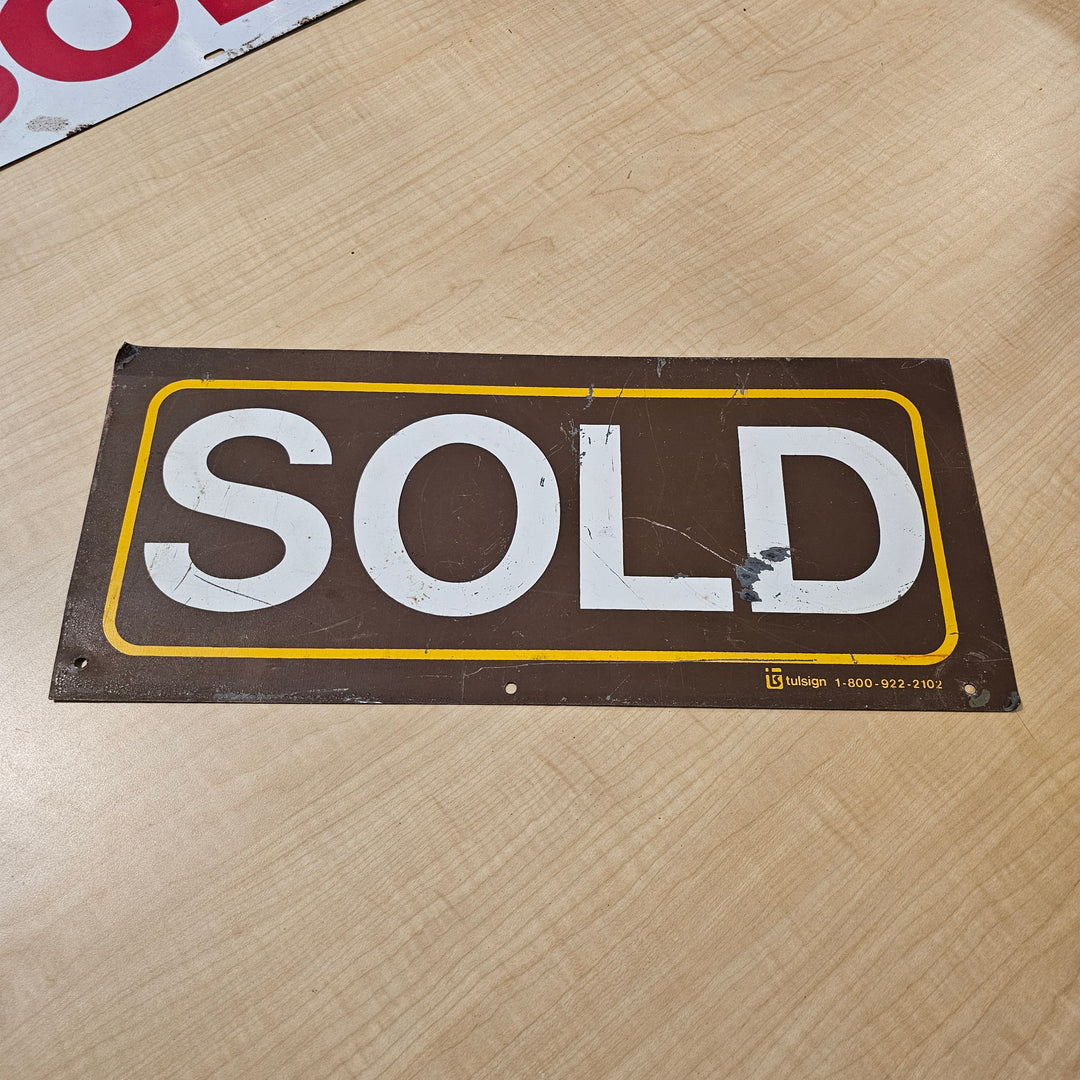 Vintage "Sold" Sign Brown & White