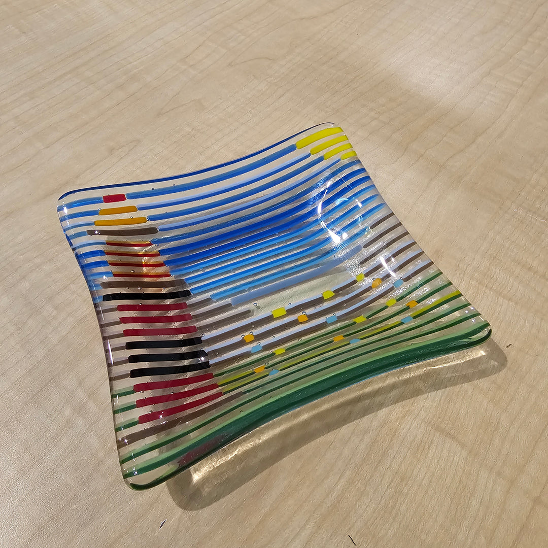 Lighthouse Themed Rainbow Glass Art Dish