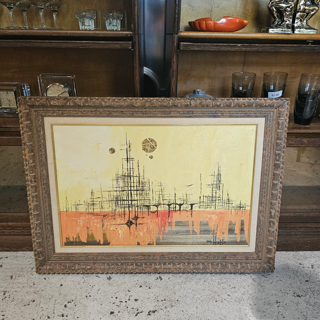 Framed Original MCM Painting - Van Hoople