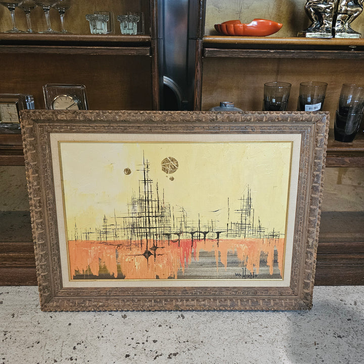 Framed Original MCM Painting - Van Hoople