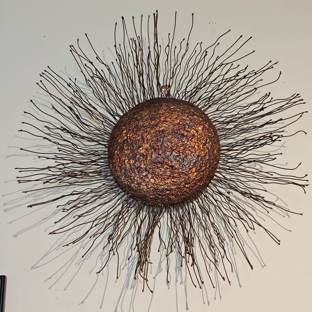 Brutalist Metal Sun Burst Wall Sculpture
