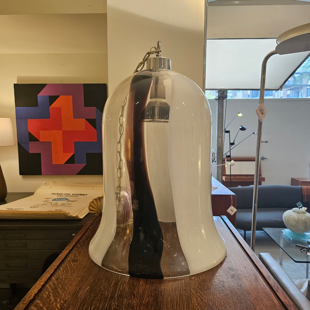Vintage Murano Glass & Chrome Bell Pendant Light