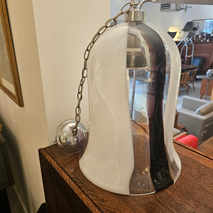 Vintage Murano Glass & Chrome Bell Pendant Light