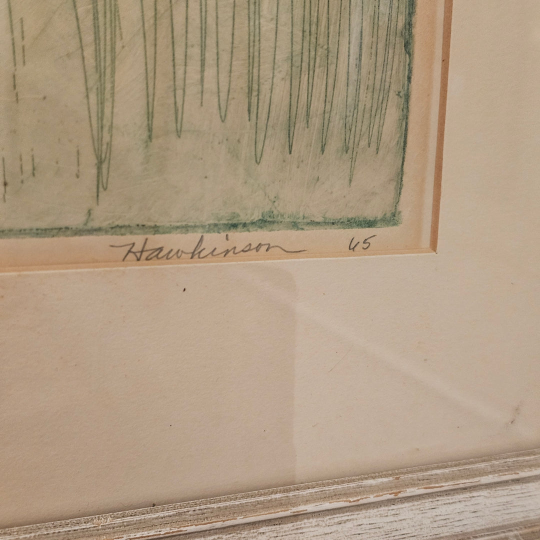 Signed Green Etching of Boy, 1965