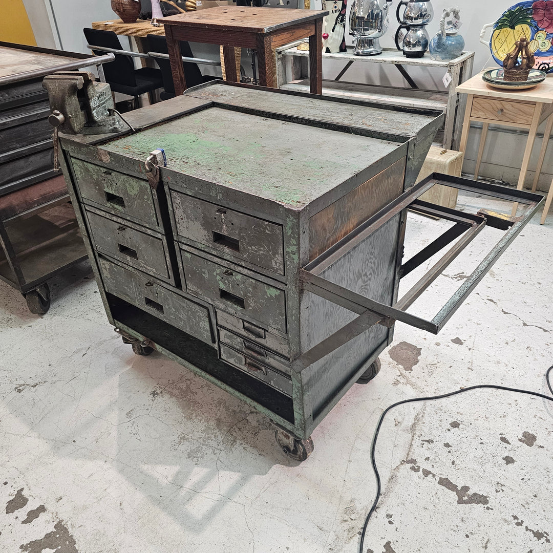 Industrial Green Metal Cart w/ Drawers