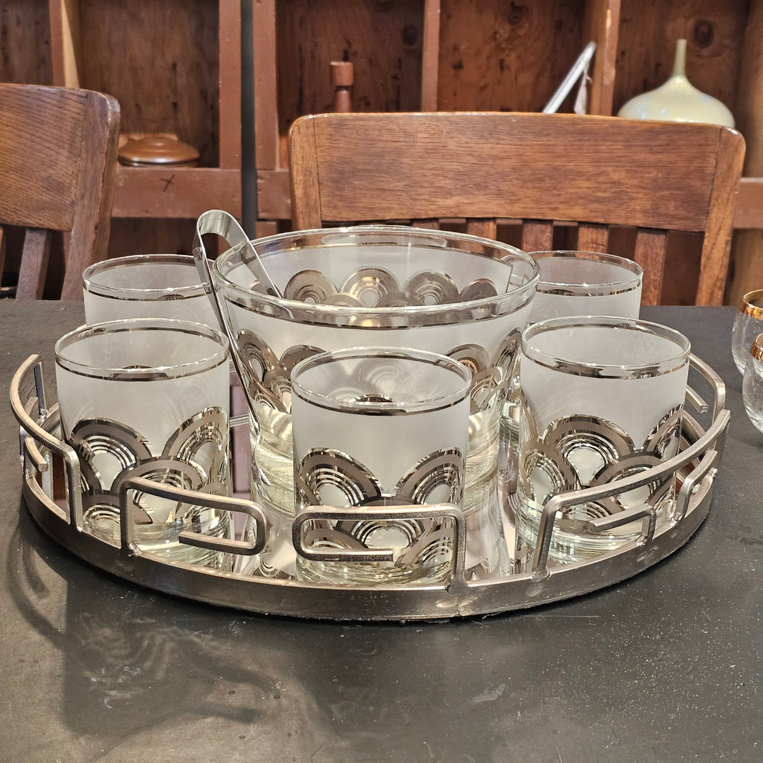 9pc Culver Silver Clouds Cocktail Set w/Mirrored Tray