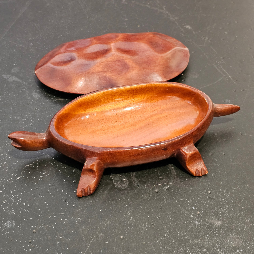 Handcarved Mahogany Covered Turtle Trinket Box