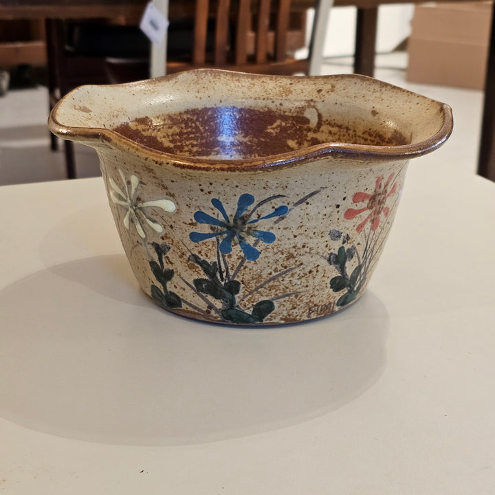 Vintage Floral Ruffled Pottery Bowl