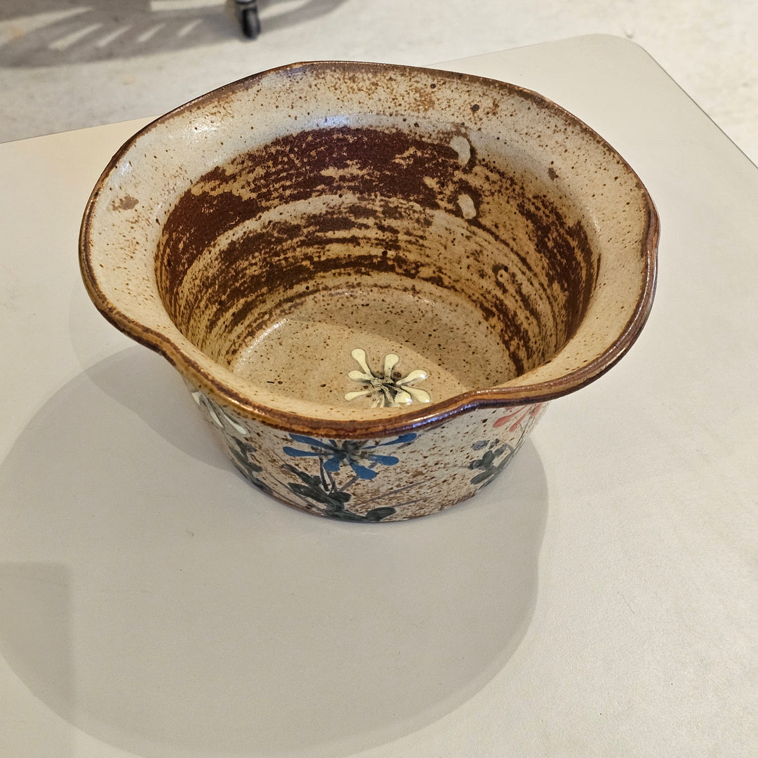 Vintage Floral Ruffled Pottery Bowl