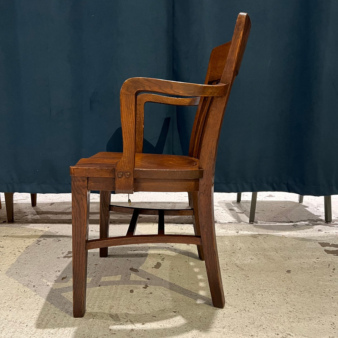 1920s Solid Oak Slat Back Armchair #1
