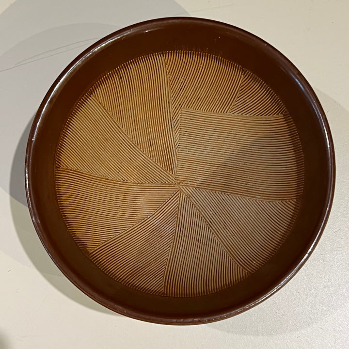 6” Brown Ceramic Bowl w/Geometric Interior