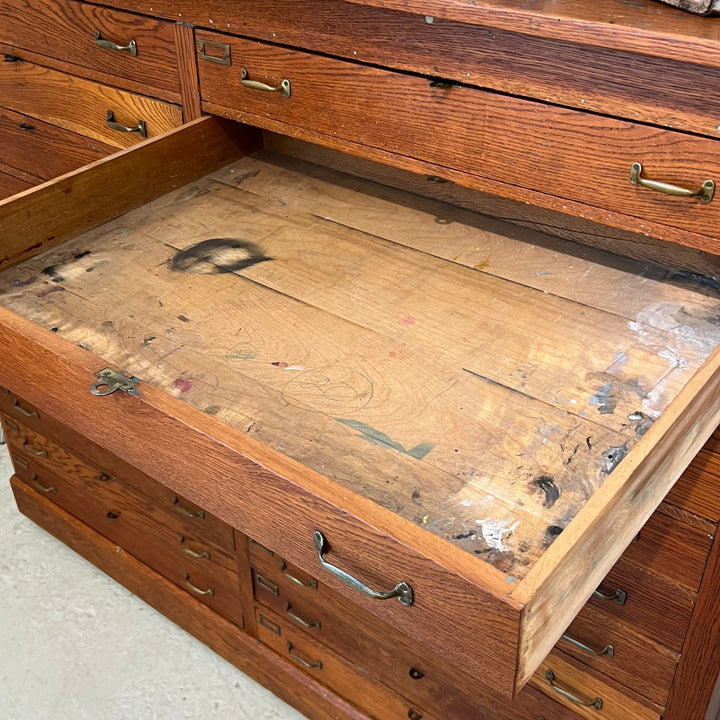 Antique 22-Drawer Oak Flat File on Casters