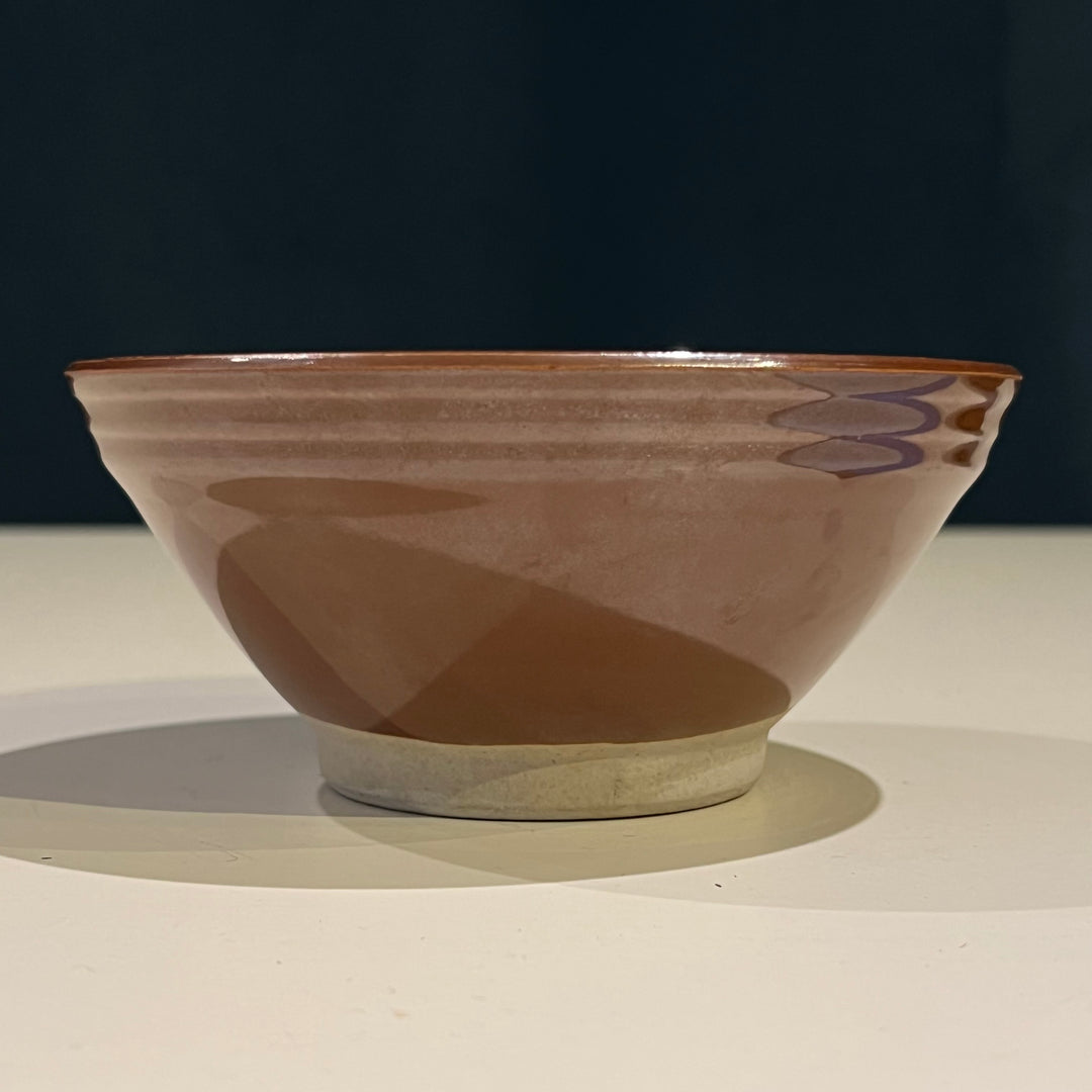 6” Brown Ceramic Bowl w/Geometric Interior
