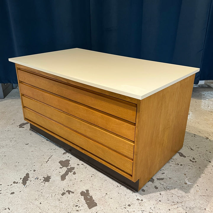 1980s Rolling Wood Flat File w/Laminate Top