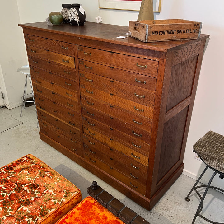 Antique 22-Drawer Oak Flat File on Casters