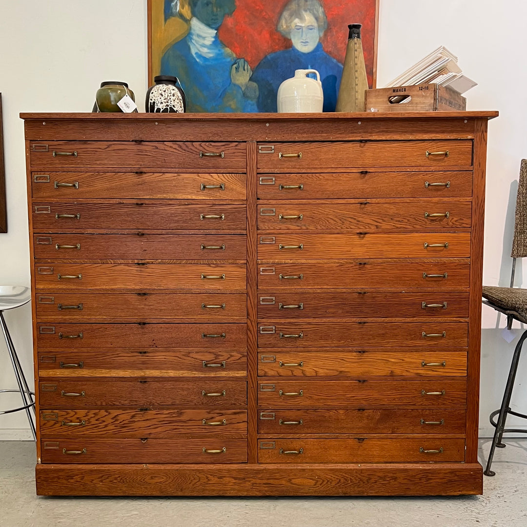 Antique 22-Drawer Oak Flat File on Casters