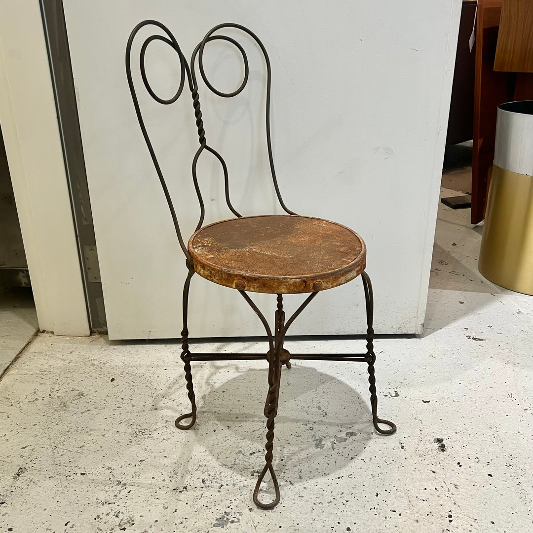 Antique Weathered Twisted Iron Bistro Chair #1