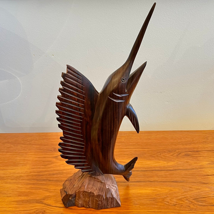 Carved Rosewood Sailfish Sculpture