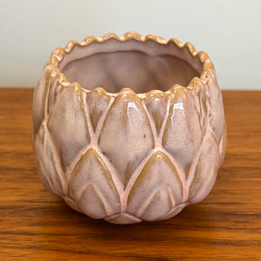 Small Ceramic Pinkish Artichoke Planter