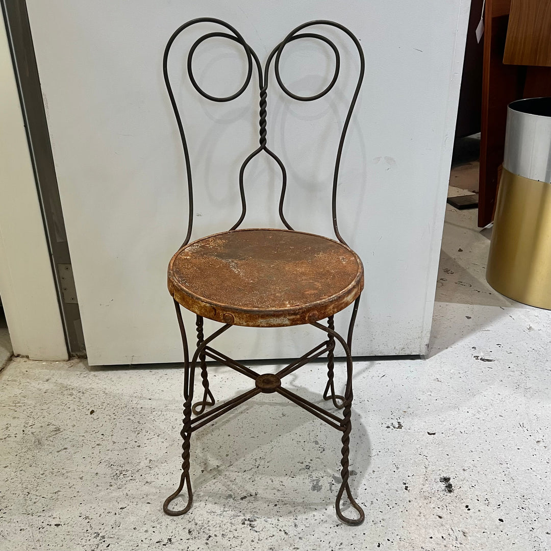 Antique Weathered Twisted Iron Bistro Chair #1