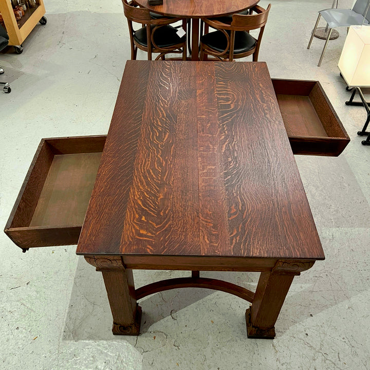 Refinished Antique Oak Trestle Table w/Drawers