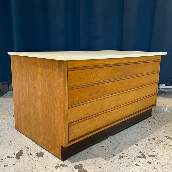 1980s Rolling Wood Flat File w/Laminate Top