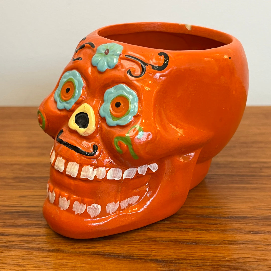 Small Orange Dia de Los Muertos Planter