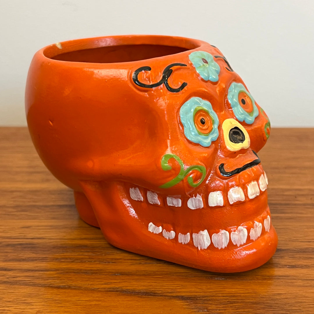 Small Orange Dia de Los Muertos Planter