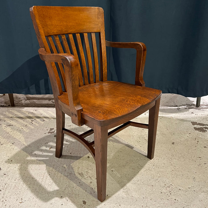 1920s Solid Oak Slat Back Armchair #1