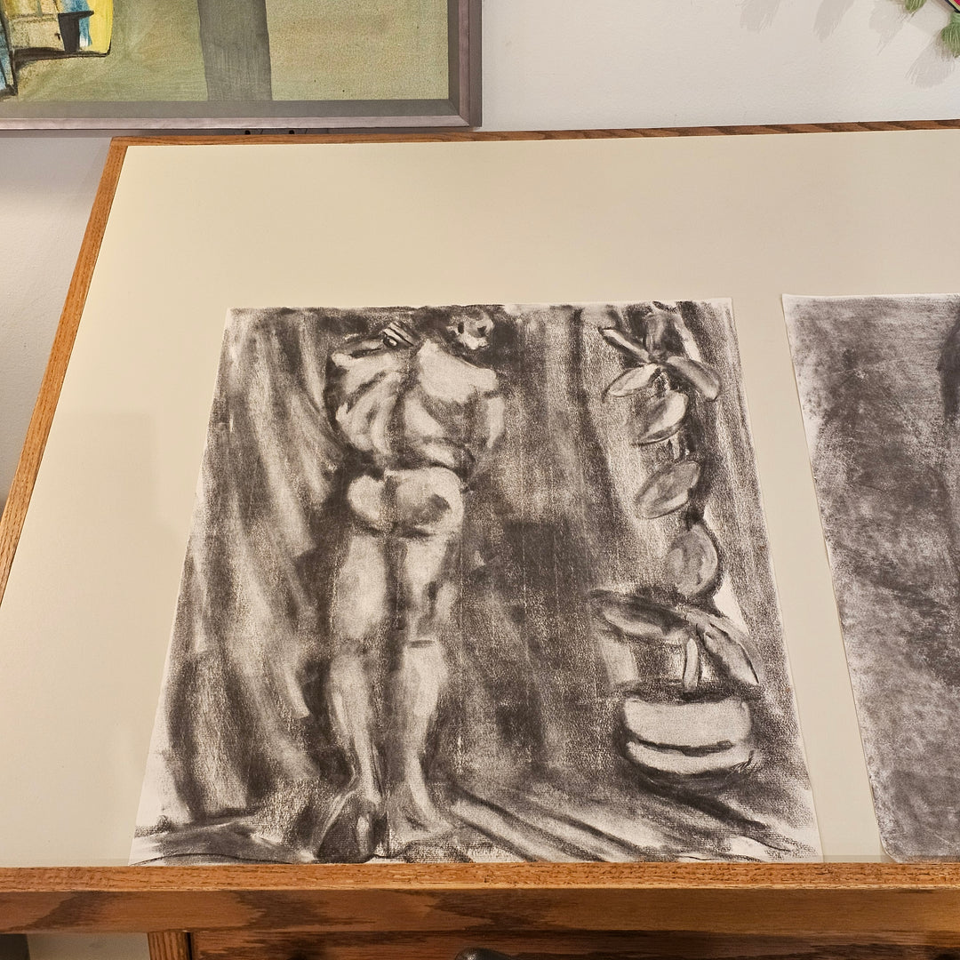 Unframed Charcoal Nude Drawing