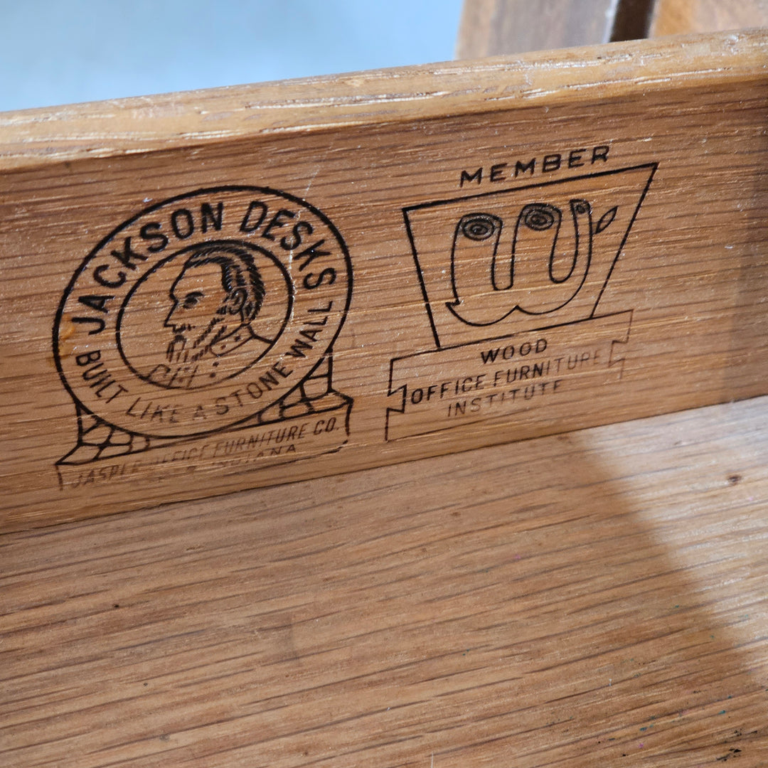 Oak Library Table w/ Laminate Top & Drawers